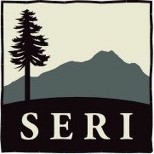 Seri logo which is short for sierra education and research institute, inside a square with a pine tree and mountains