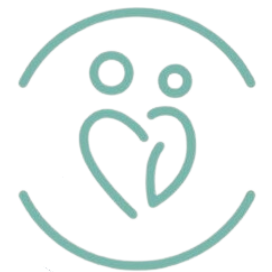 CalWorks logo. round teal logo with two indistinct silhouettes in the center